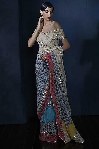 Multi Colored Embroidered Saree Set by Aashima Behl