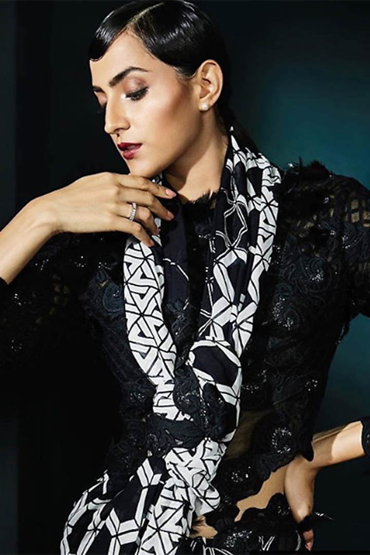 Black Printed Wedding Saree Set by Aashima Behl at Pernia's Pop Up Shop