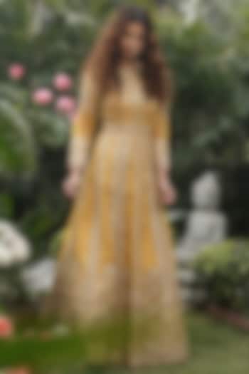 Mustard Embroidered Gown by Aashima Behl
