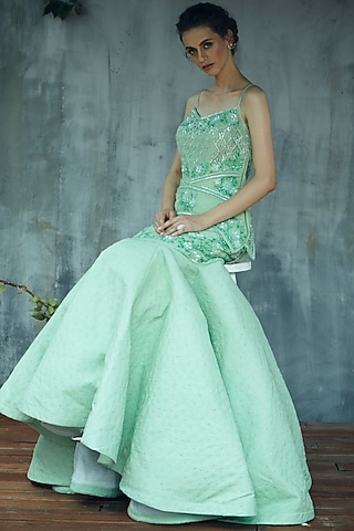 Mint Green Embroidered Gown by Aashima Behl