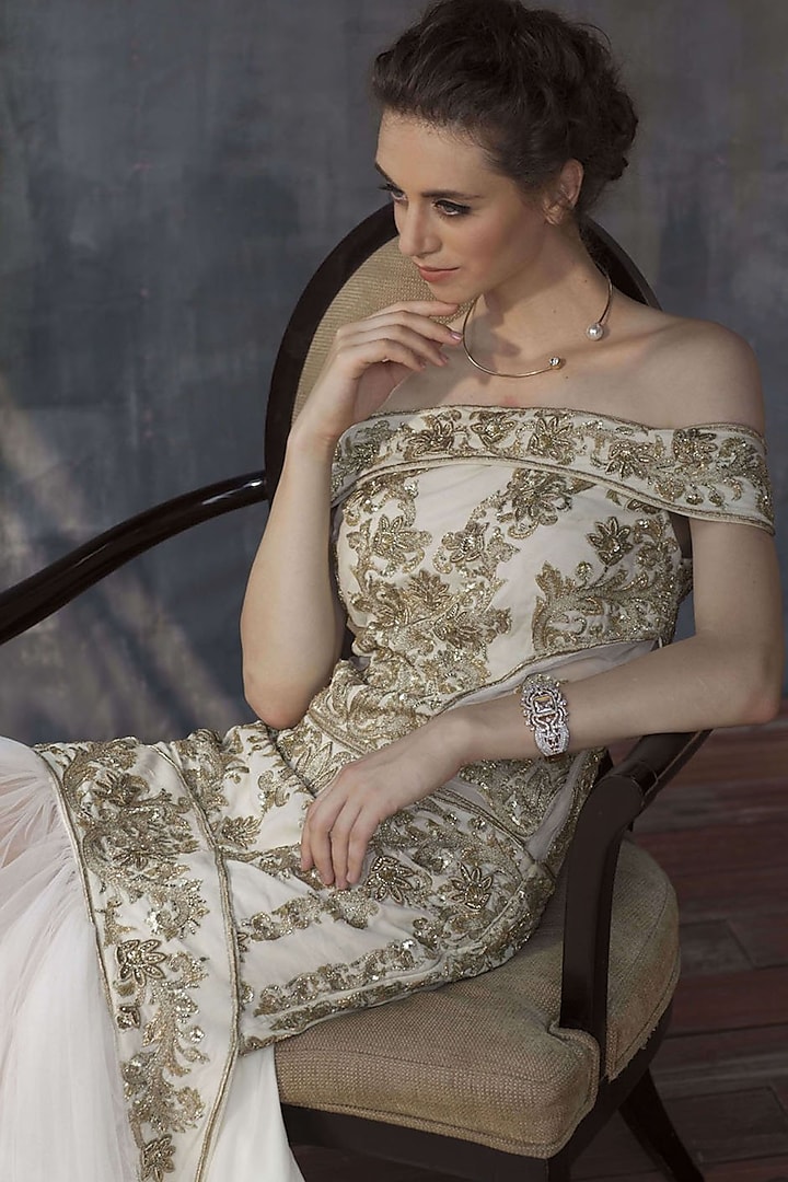 Ivory Embroidered Gown by Aashima Behl at Pernia's Pop Up Shop