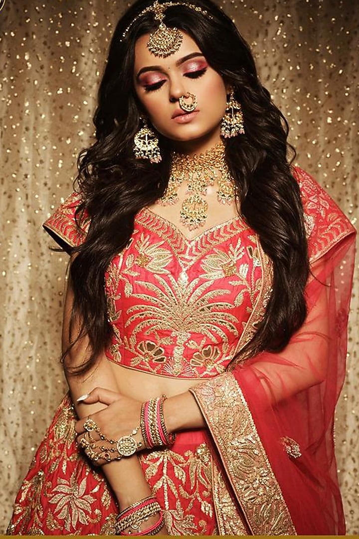 Fuchsia Pink Embroidered Bridal Lehenga Set by Aashima Behl at Pernia's Pop Up Shop