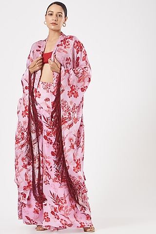 Blush Pink Printed Draped Pant Set by Aashima Behl