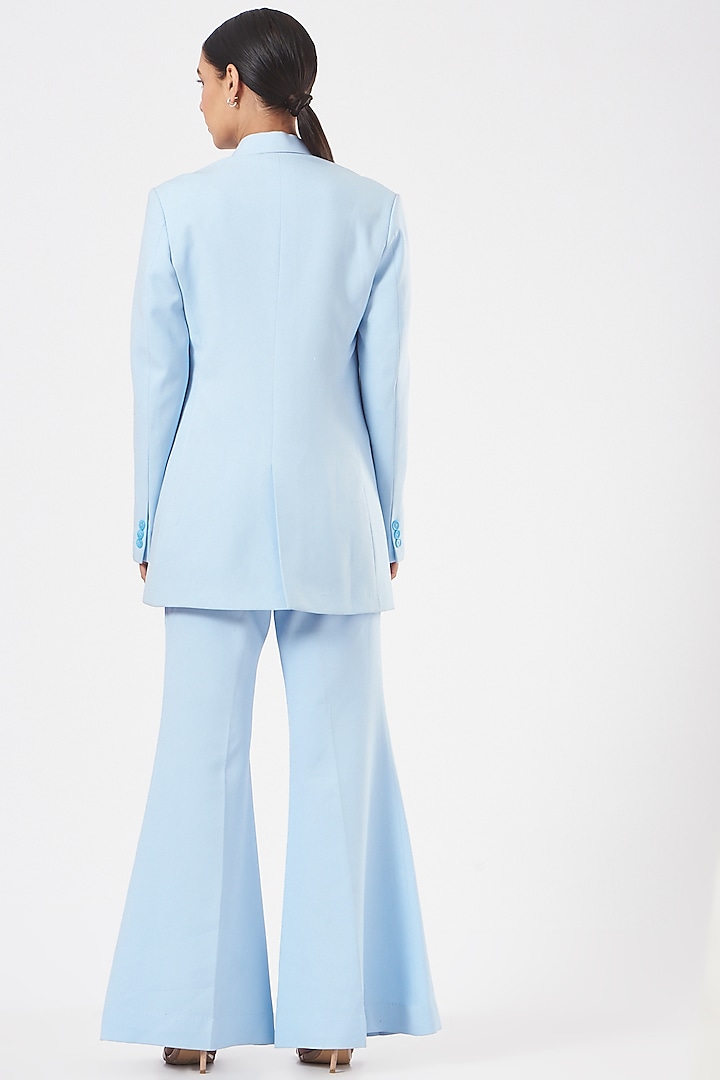 Powder Blue Rabbit Crepe Blazer Set by Aashima Behl at Pernia's Pop Up Shop
