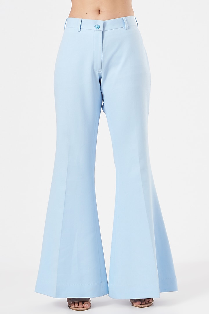 Powder Blue Rabbit Crepe Blazer Set by Aashima Behl at Pernia's Pop Up Shop