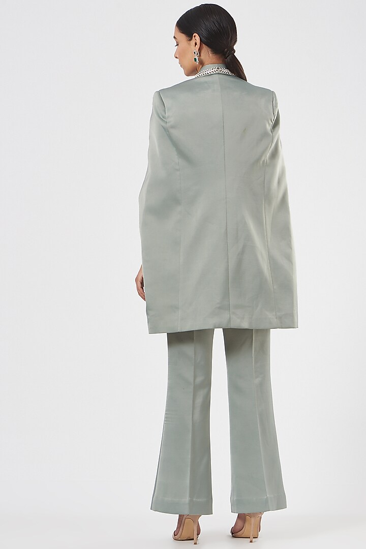 Mint Embroidered Cape Coat Set by Aashima Behl at Pernia's Pop Up Shop
