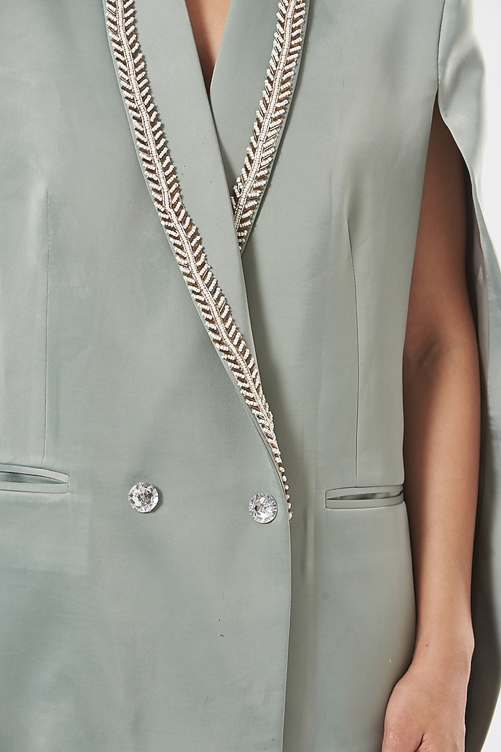 Mint Embroidered Cape Coat Set by Aashima Behl at Pernia's Pop Up Shop