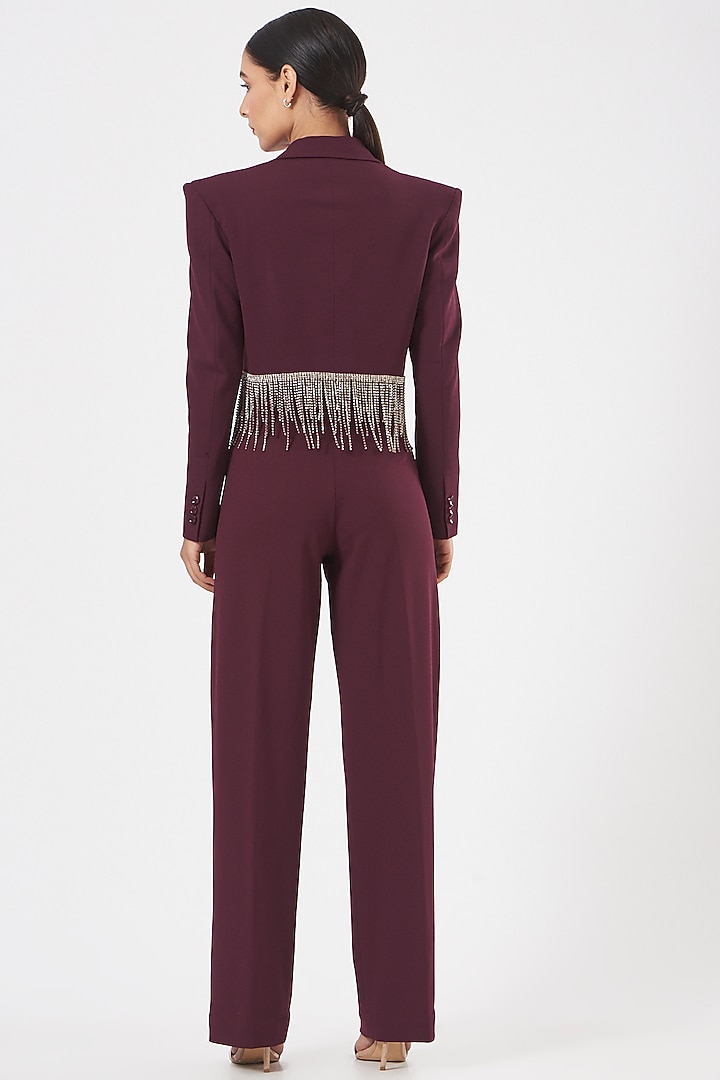 Maroon Embroidered Cropped Blazer Set by Aashima Behl at Pernia's Pop Up Shop