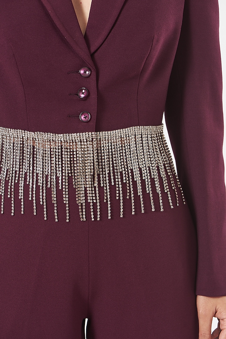 Maroon Embroidered Cropped Blazer Set by Aashima Behl at Pernia's Pop Up Shop
