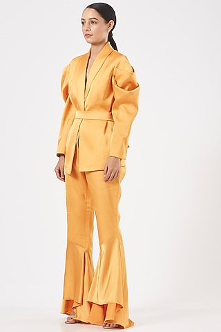 Dandelion Yellow Rado Satin Pant Set by Aashima Behl