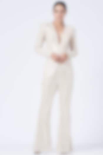 Champagne Beige Draped Jumpsuit by Aashima Behl