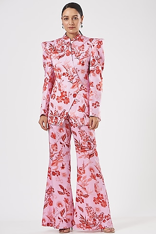 Blush Pink Printed Blazer Set by Aashima Behl
