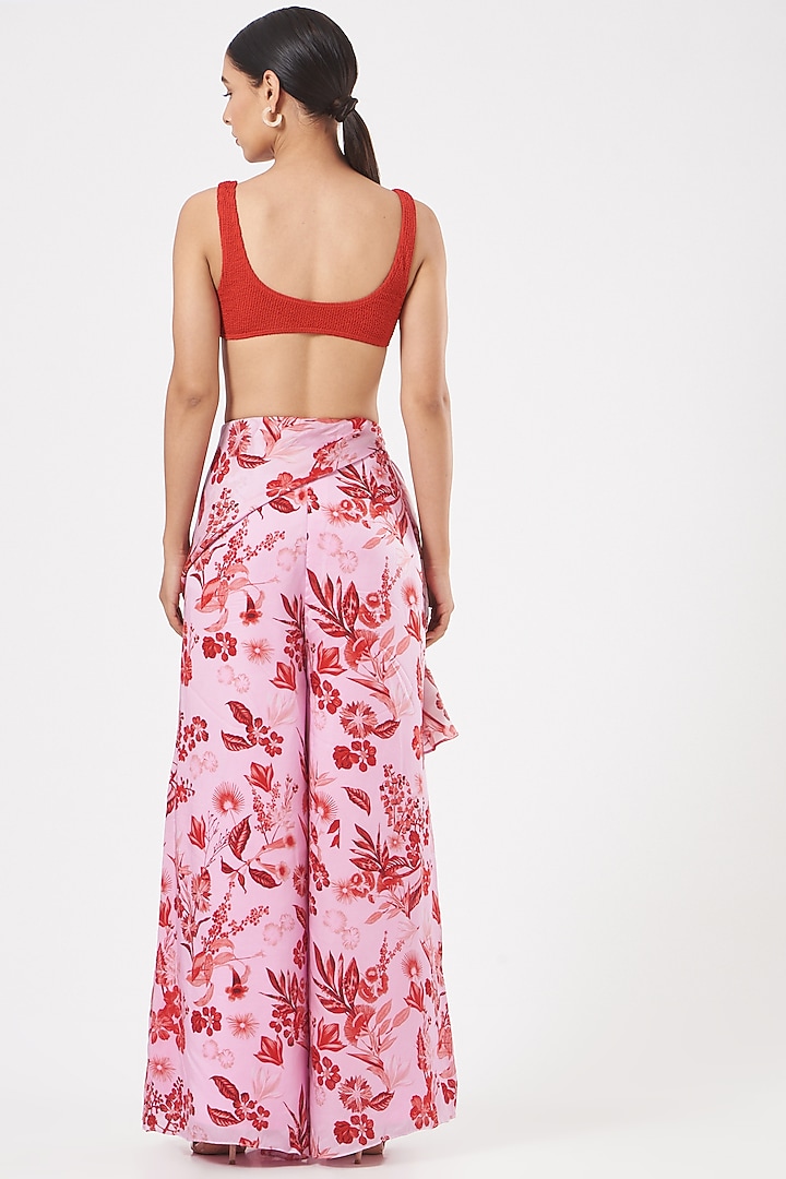 Blush Pink Printed & Draped Pants by Aashima Behl at Pernia's Pop Up Shop