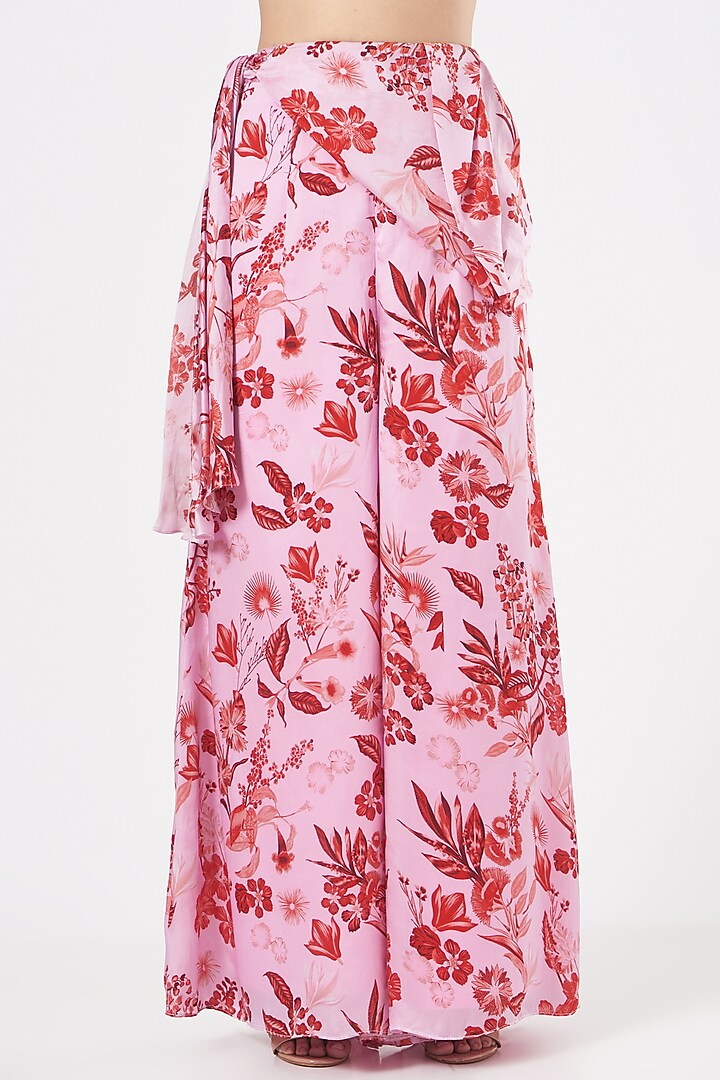 Blush Pink Printed & Draped Pants by Aashima Behl at Pernia's Pop Up Shop