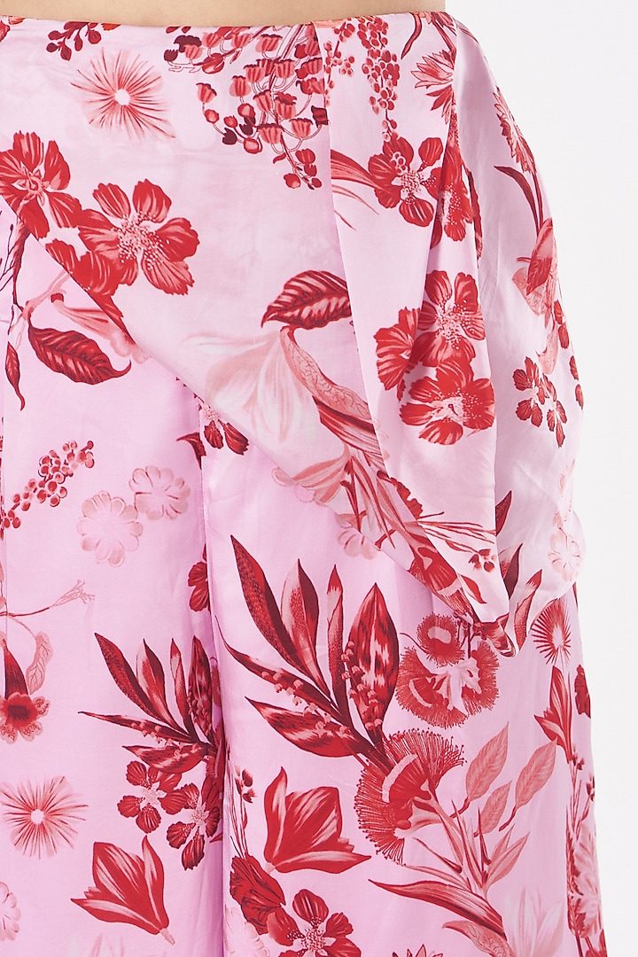Blush Pink Printed & Draped Pants by Aashima Behl at Pernia's Pop Up Shop