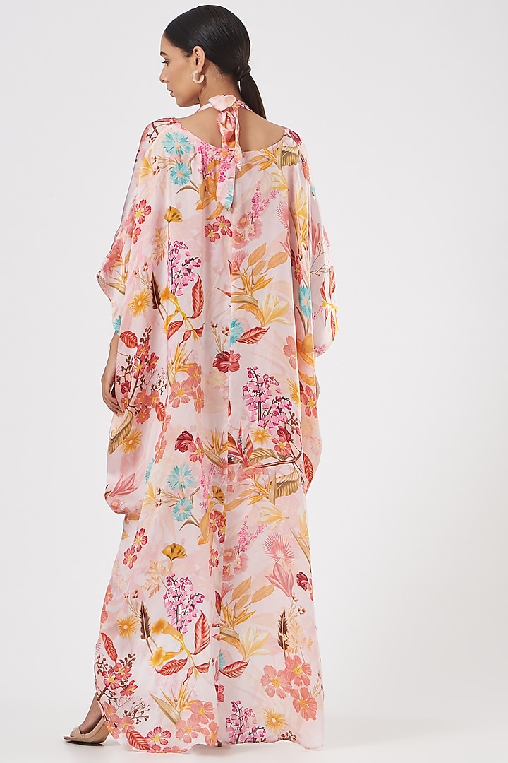 Blush Pink Floral Printed Kimono Kaftan by Aashima Behl at Pernia's Pop Up Shop