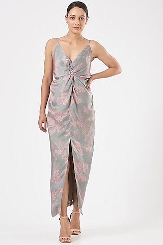 Grey Floral Printed Dress by Aashima Behl
