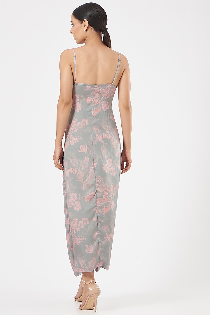 Grey Floral Printed Summer Dress by Aashima Behl at Pernia's Pop Up Shop
