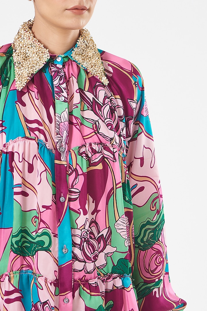 Burgundy Plum Floral Printed Vacation Shirt Dress by Aashima Behl at Pernia's Pop Up Shop