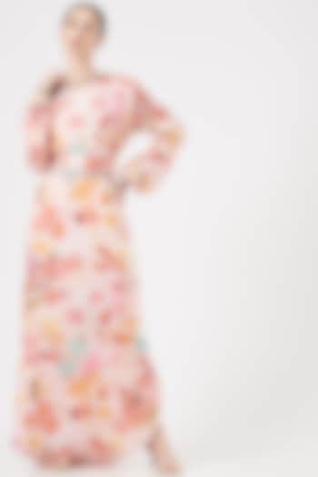 Blush Pink Printed One-Shoulder Maxi Dress by Aashima Behl
