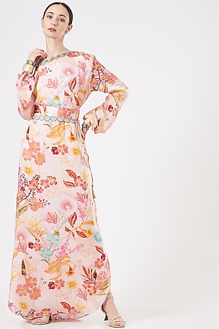 Blush Pink Printed One-Shoulder Maxi Dress by Aashima Behl