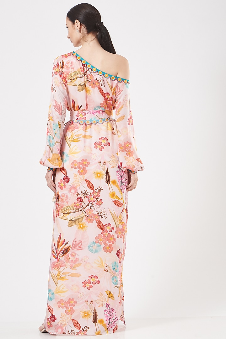 Blush Pink Printed One-Shoulder Maxi Vacation Dress by Aashima Behl at Pernia's Pop Up Shop