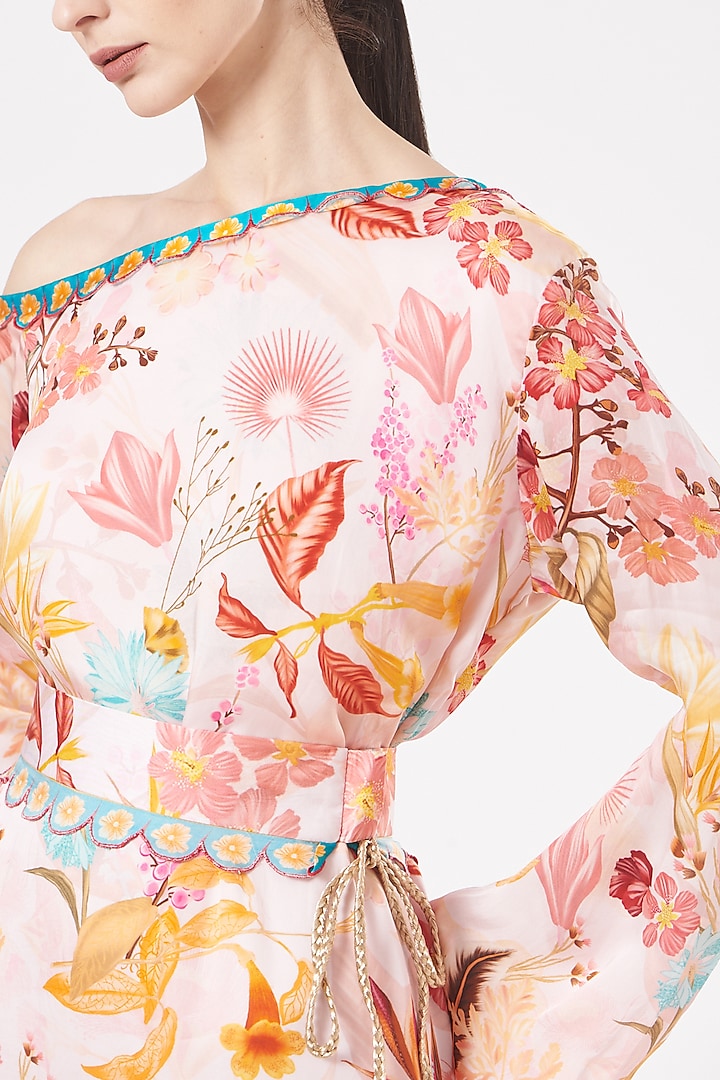 Blush Pink Printed One-Shoulder Maxi Vacation Dress by Aashima Behl at Pernia's Pop Up Shop