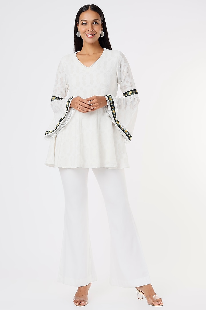 Off-White Cotton Embroidered Top by Aashima Behl