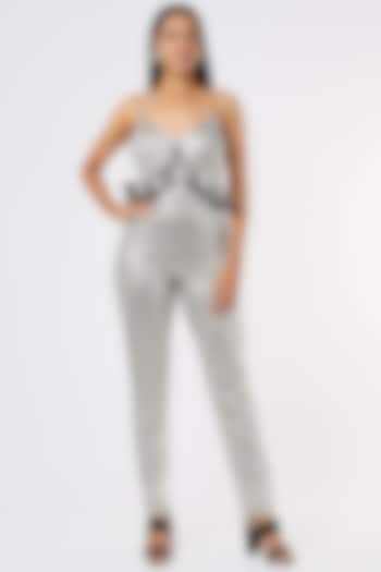 Silver Metallic Jumpsuit by Aashima Behl