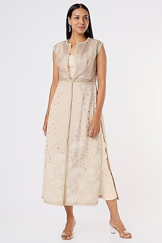 Blush Beige Gota Fabric Jacket Set by Aashima Behl