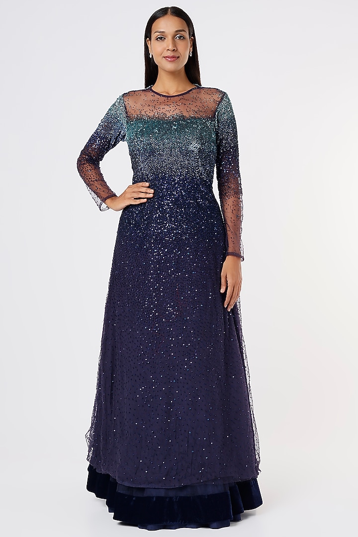 Midnight Blue Maxi Party Wear Dress by Aashima Behl at Pernia's Pop Up Shop