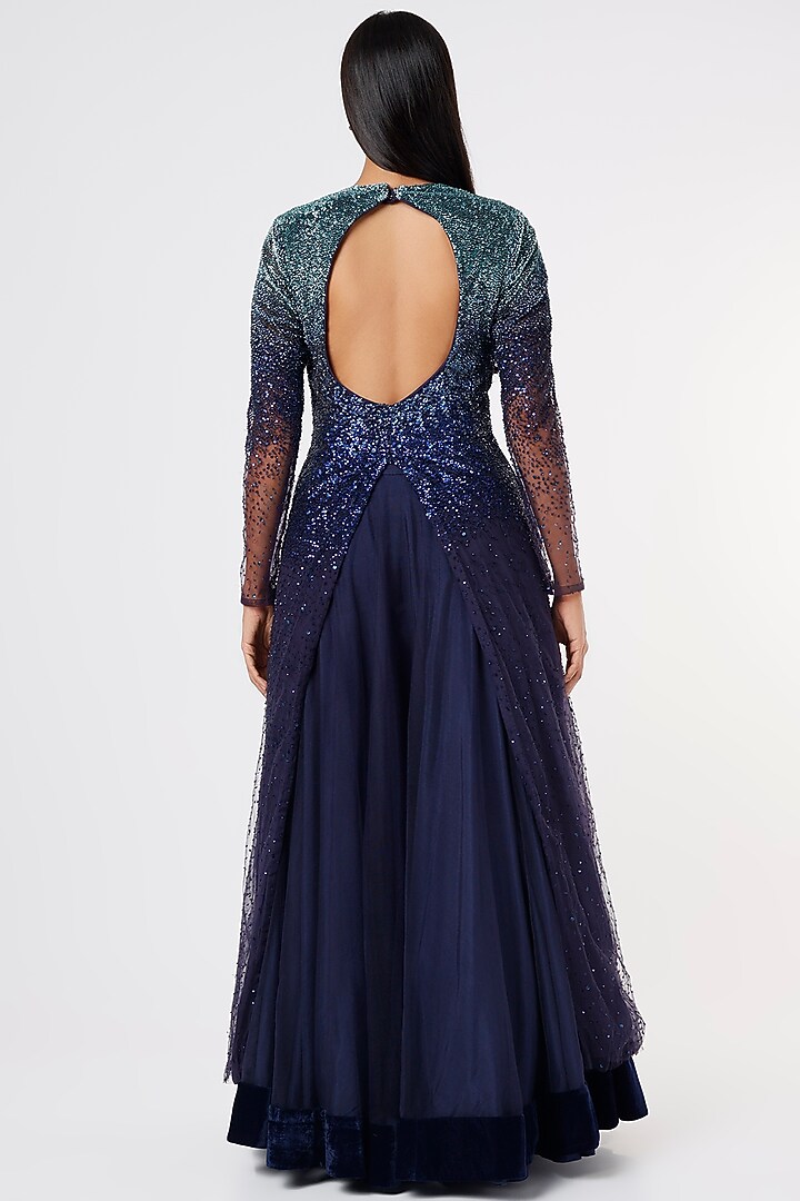 Midnight Blue Maxi Party Wear Dress by Aashima Behl at Pernia's Pop Up Shop