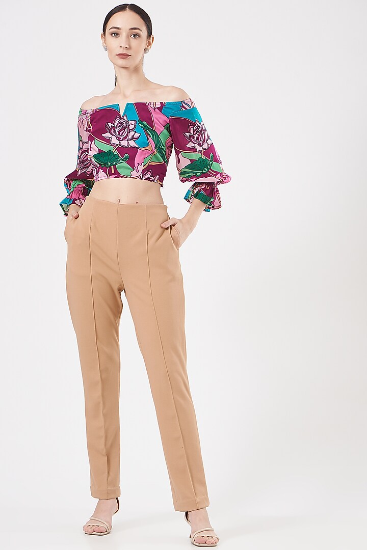 Beige Straight Pants by Aashima Behl at Pernia's Pop Up Shop