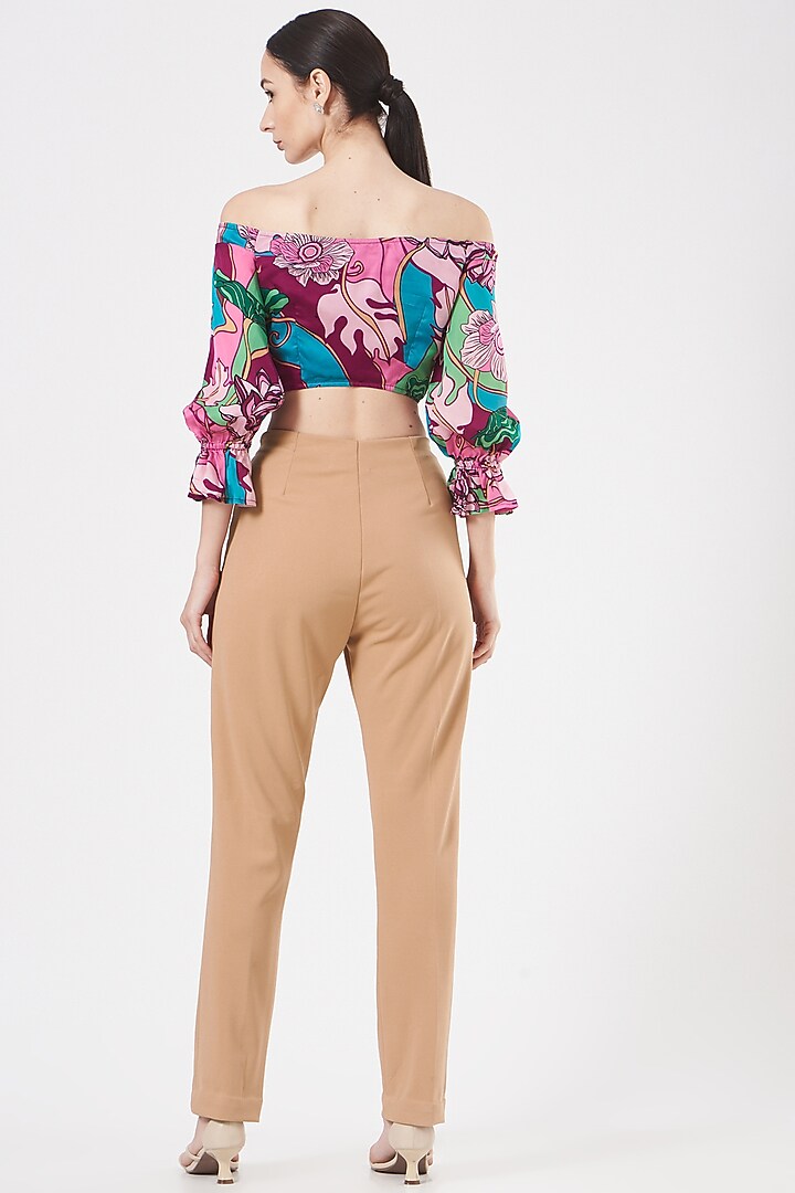 Beige Straight Pants by Aashima Behl at Pernia's Pop Up Shop