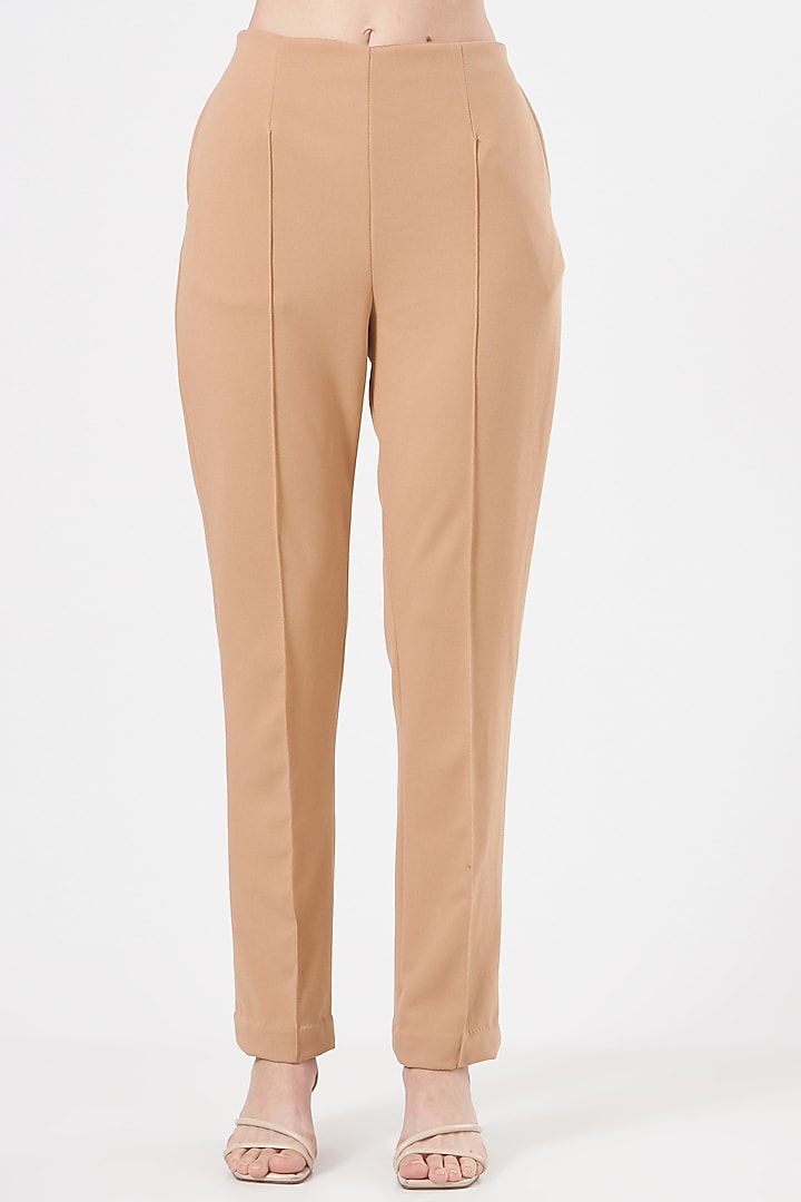 Beige Straight Pants by Aashima Behl at Pernia's Pop Up Shop