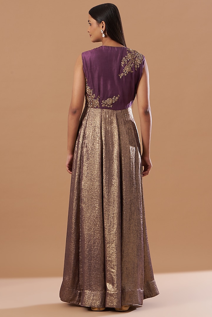 Russian Violet Embroidered Wedding Anarkali Set by Aashima Behl at Pernia's Pop Up Shop
