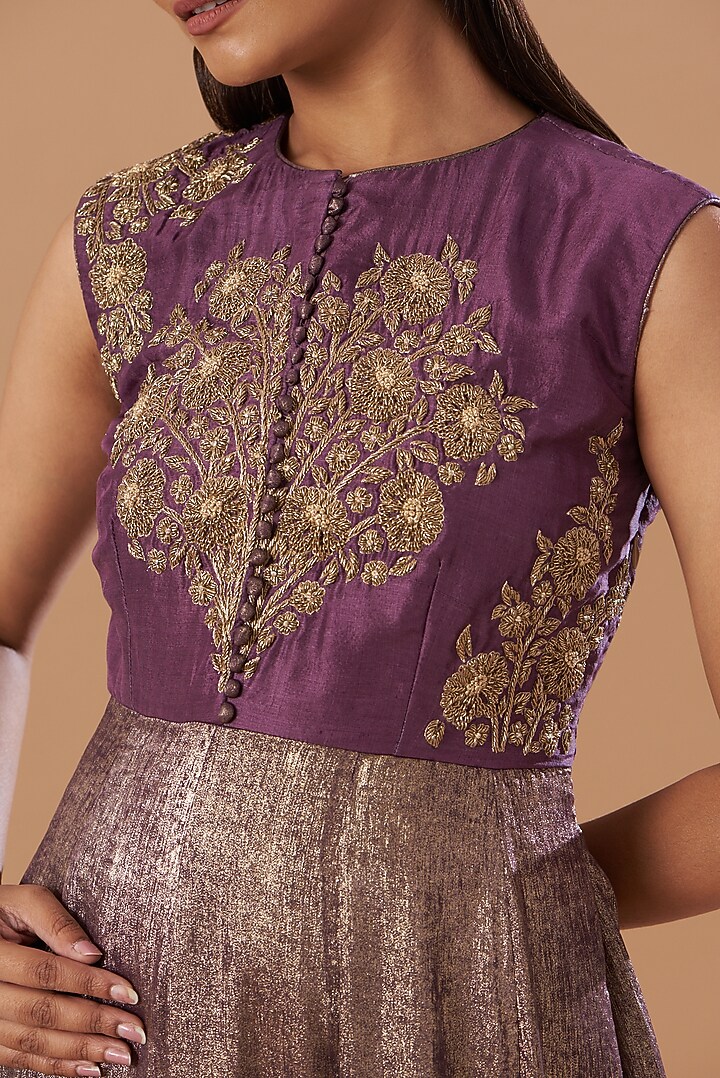 Russian Violet Embroidered Wedding Anarkali Set by Aashima Behl at Pernia's Pop Up Shop