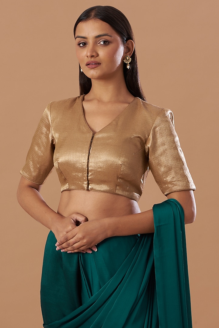 Emerald Green Georgette & Linen Pant Party Wear Saree Set by Aashima Behl at Pernia's Pop Up Shop