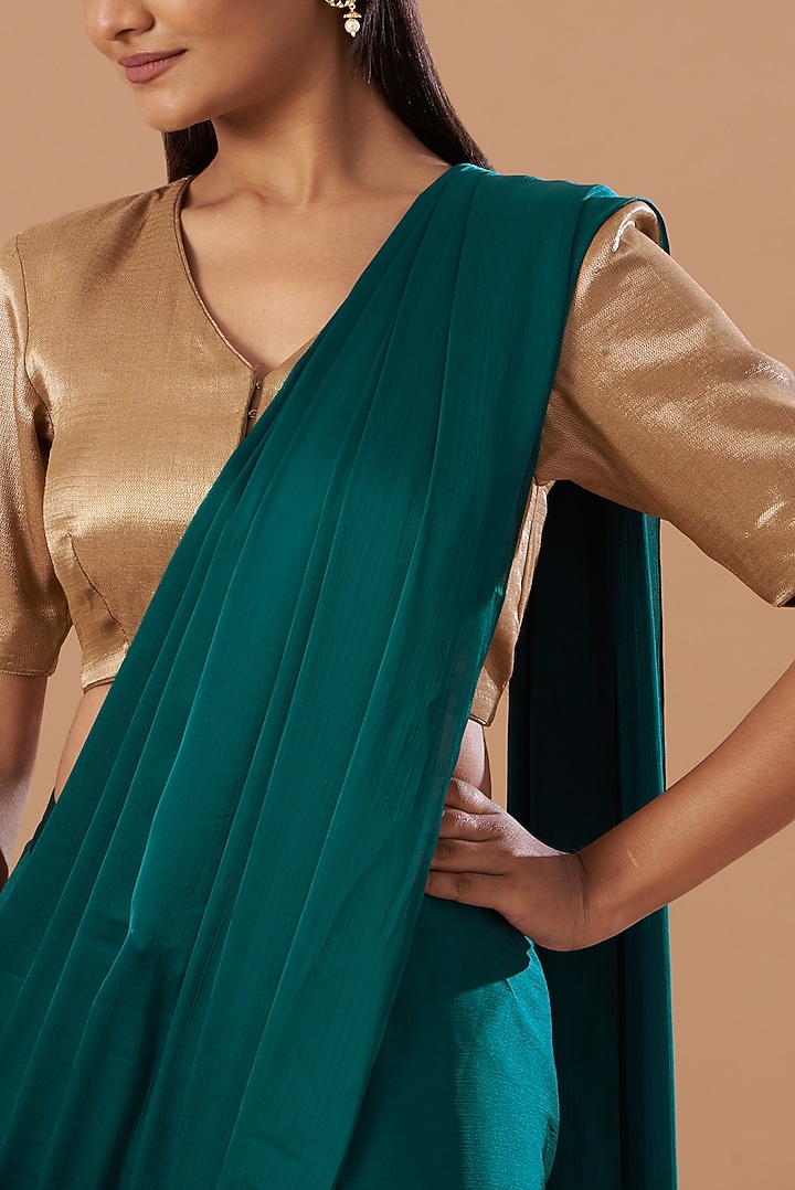 Emerald Green Georgette & Linen Pant Party Wear Saree Set by Aashima Behl at Pernia's Pop Up Shop