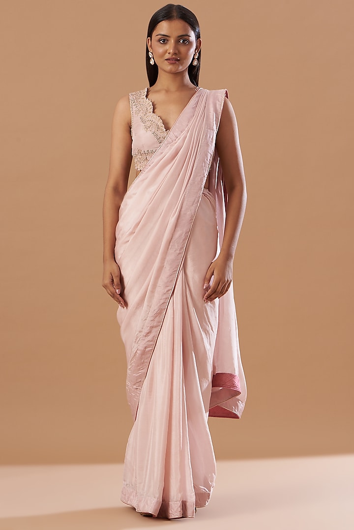Blush Pink Hand Embroidered Saree Set by Aashima Behl