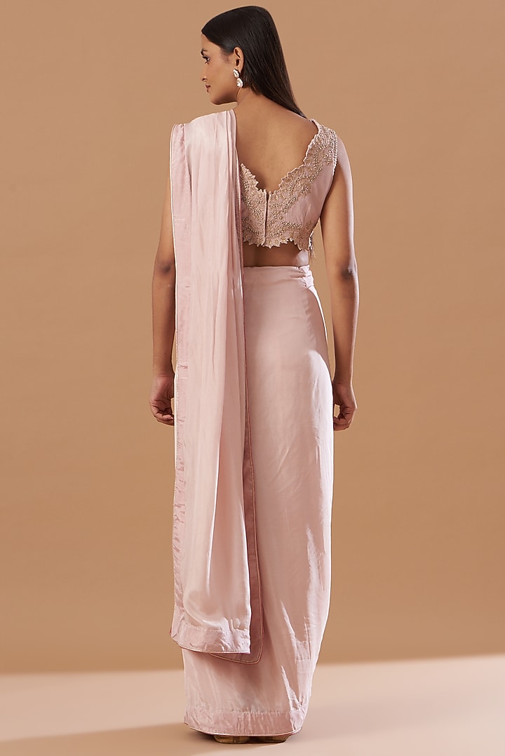 Blush Pink Hand Embroidered Wedding Saree Set by Aashima Behl at Pernia's Pop Up Shop