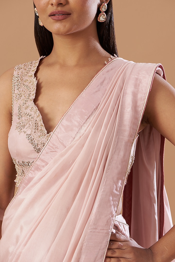 Blush Pink Hand Embroidered Wedding Saree Set by Aashima Behl at Pernia's Pop Up Shop