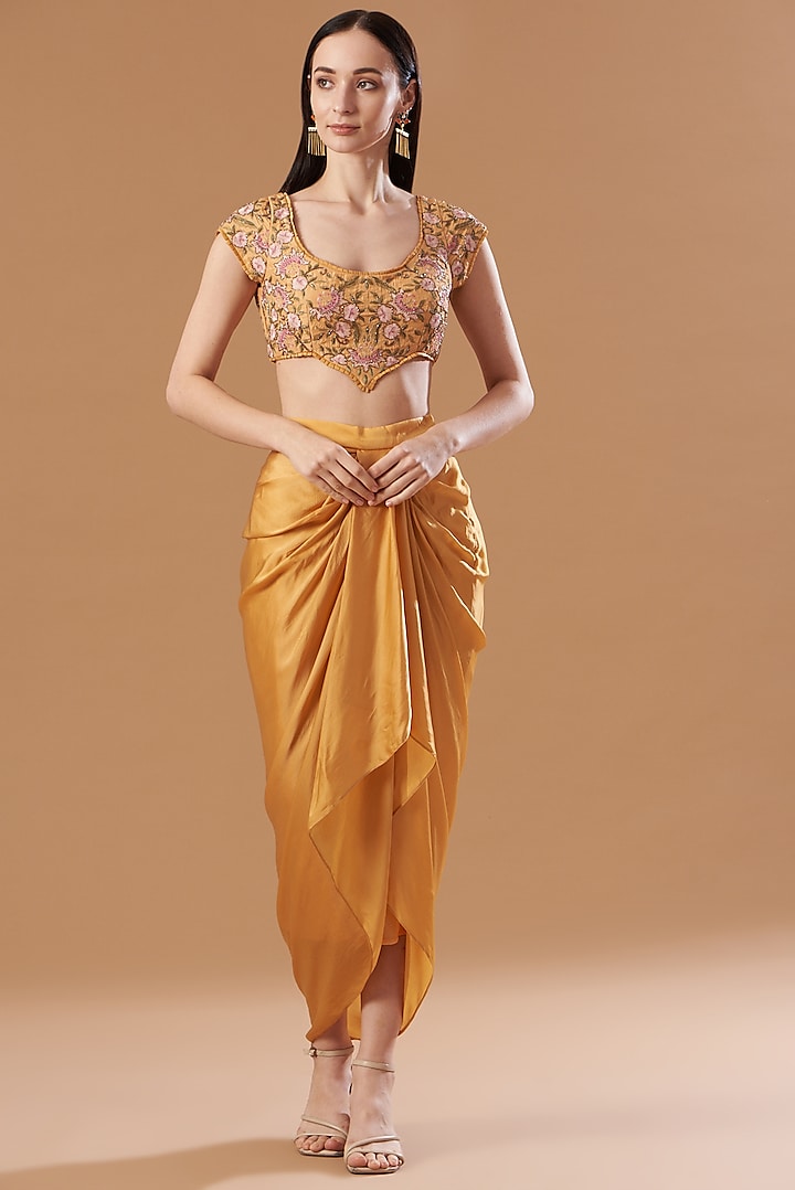 Marigold Orange Satin Skirt Set by Aashima Behl