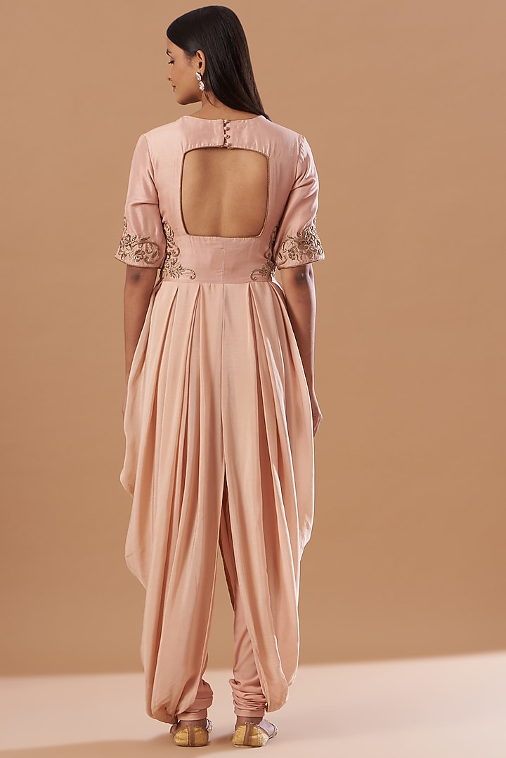Blush Pink Embroidered Draped Jumpsuit With Pants by Aashima Behl at Pernia's Pop Up Shop