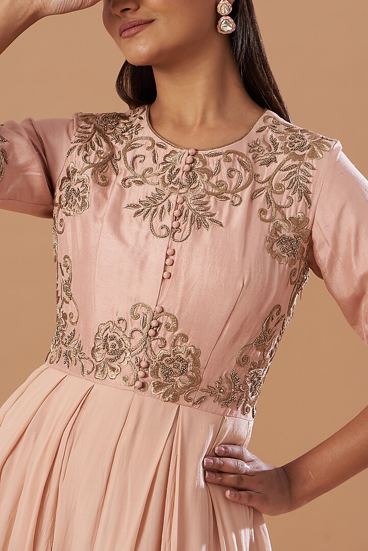 Blush Pink Embroidered Draped Jumpsuit With Pants by Aashima Behl at Pernia's Pop Up Shop