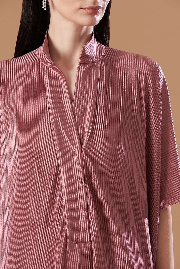 Blush Pink Pleated Satin Kaftan Jumpsuit by Aashima Behl at Pernia's Pop Up Shop