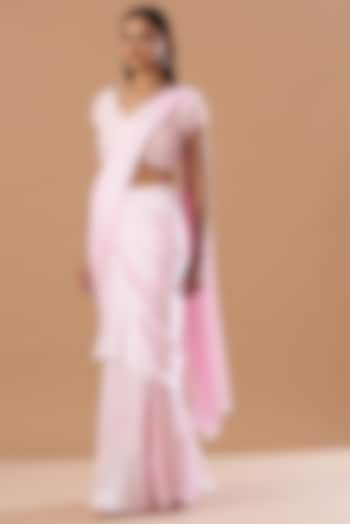 Blush Pink Pure Chinon Saree Set by Aashima Behl at Pernia's Pop Up Shop