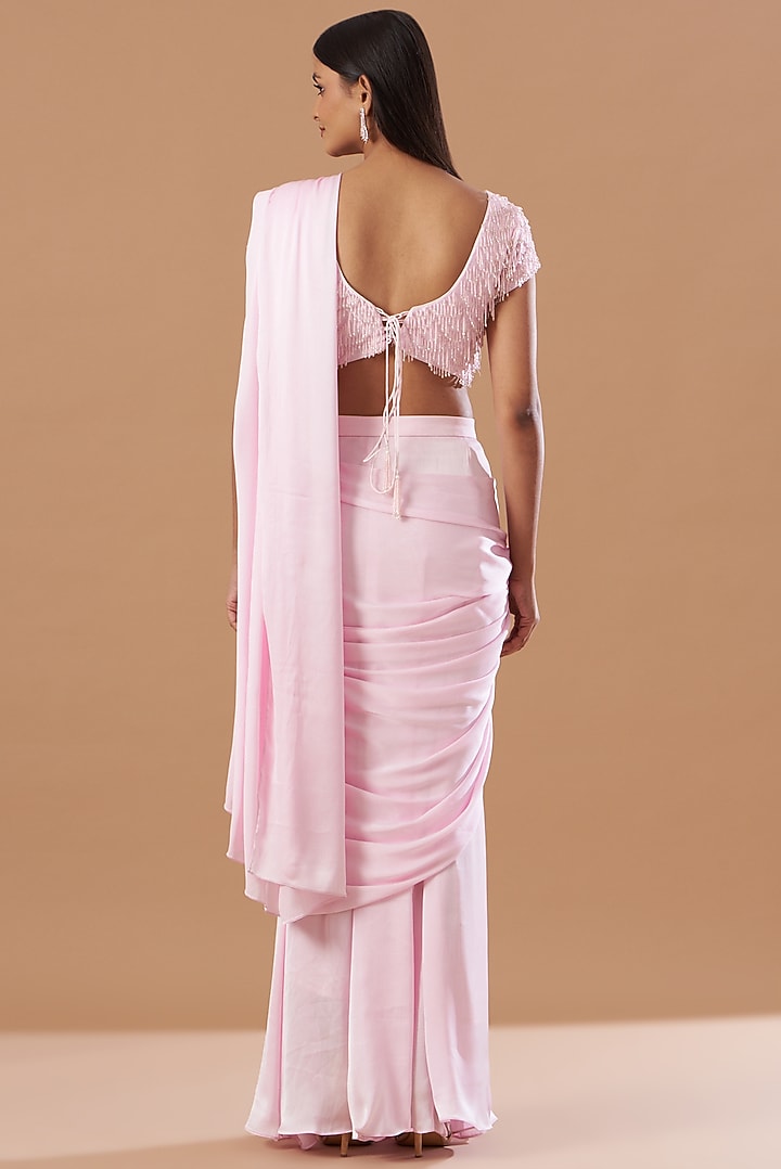 Blush Pink Pure Chinon Wedding Saree Set by Aashima Behl at Pernia's Pop Up Shop