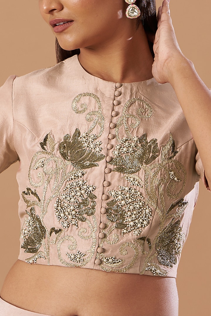 Blush Pink Silk & Georgette Draped Pant Set by Aashima Behl at Pernia's Pop Up Shop
