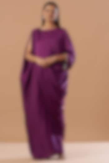 Irish Purple Satin Draped Kaftan Dress by Aashima Behl